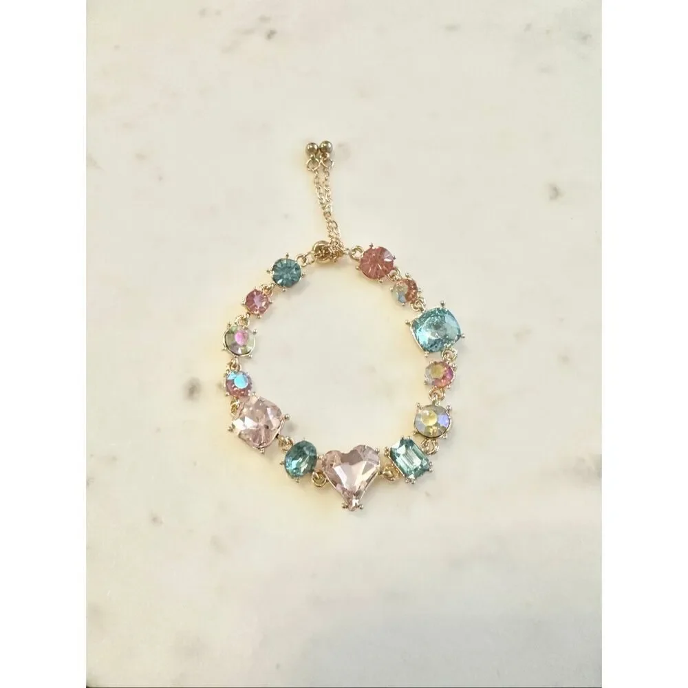 Iridescent pink and blue rhinestone toggle friendship bracelet